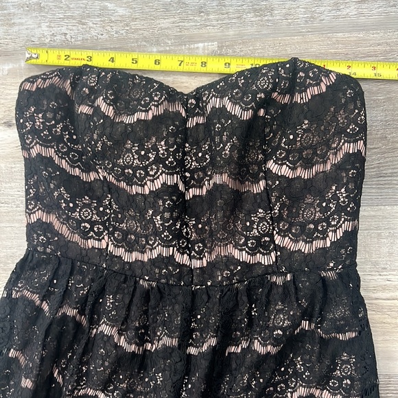 Ya Los Angeles Strapless Dress black Lace Overlay Nude lining underneath Size L - Picture 8 of 10
